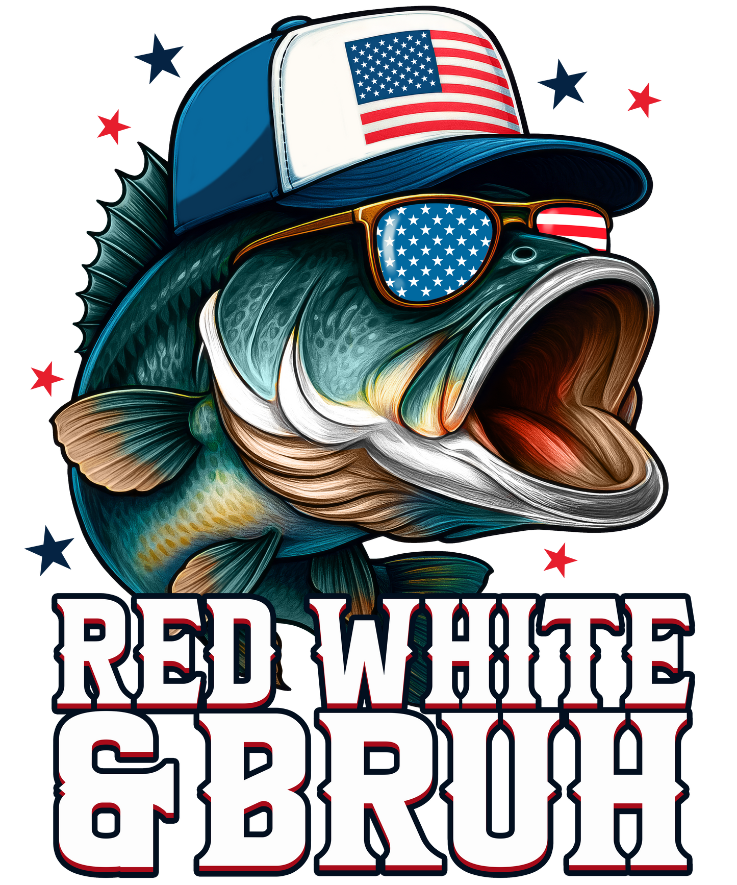 4th of July 476 - Or 22052025 Nhuy Red White And Bruh Fish 4th Of July America Usa