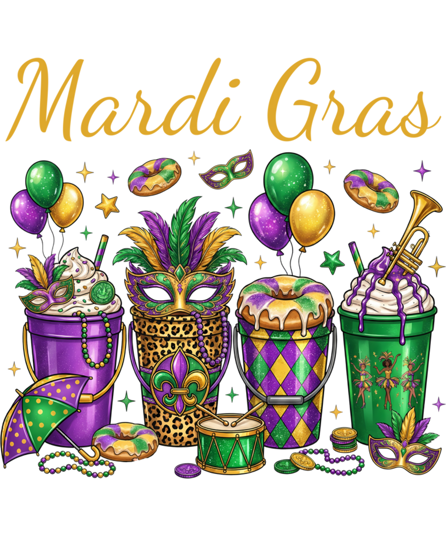 Mardi Gras 646 - Mardi Gras Party Drinks & Masks Colorful Carnival Party Sweatshirt