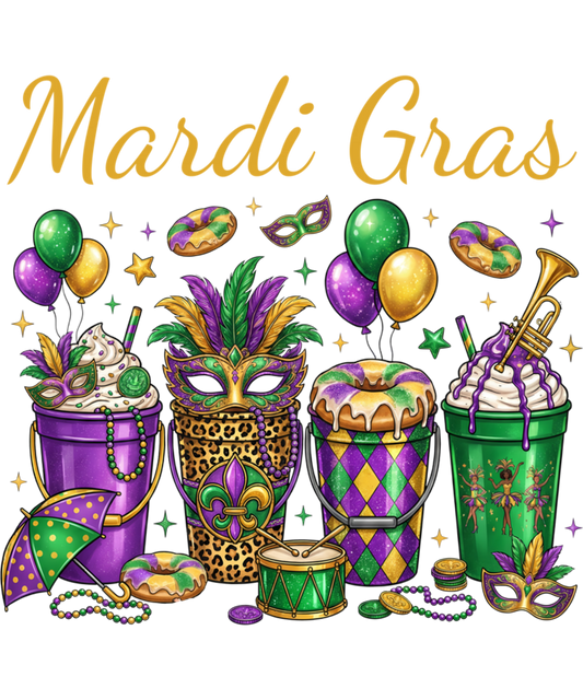 Mardi Gras 646 - Mardi Gras Party Drinks & Masks Colorful Carnival Party Sweatshirt