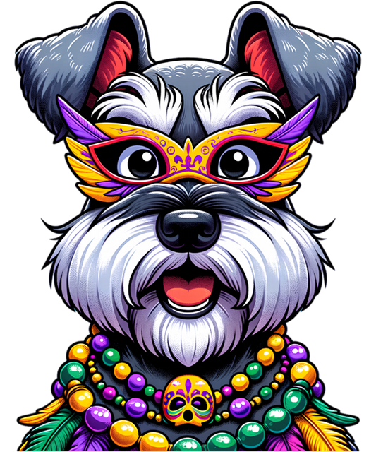 Mardi Gras 653 - Mardi Gras Schnauzer Wearing Costume Dog Beads Mask Sweatshirt