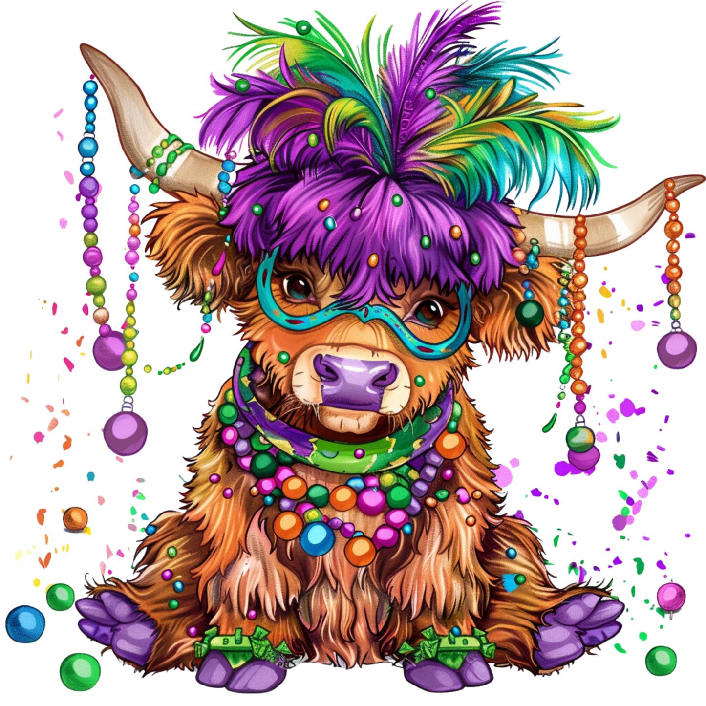 Mardi Gras 355 - Cute Mardi Gras Highland Cow 111374718 5