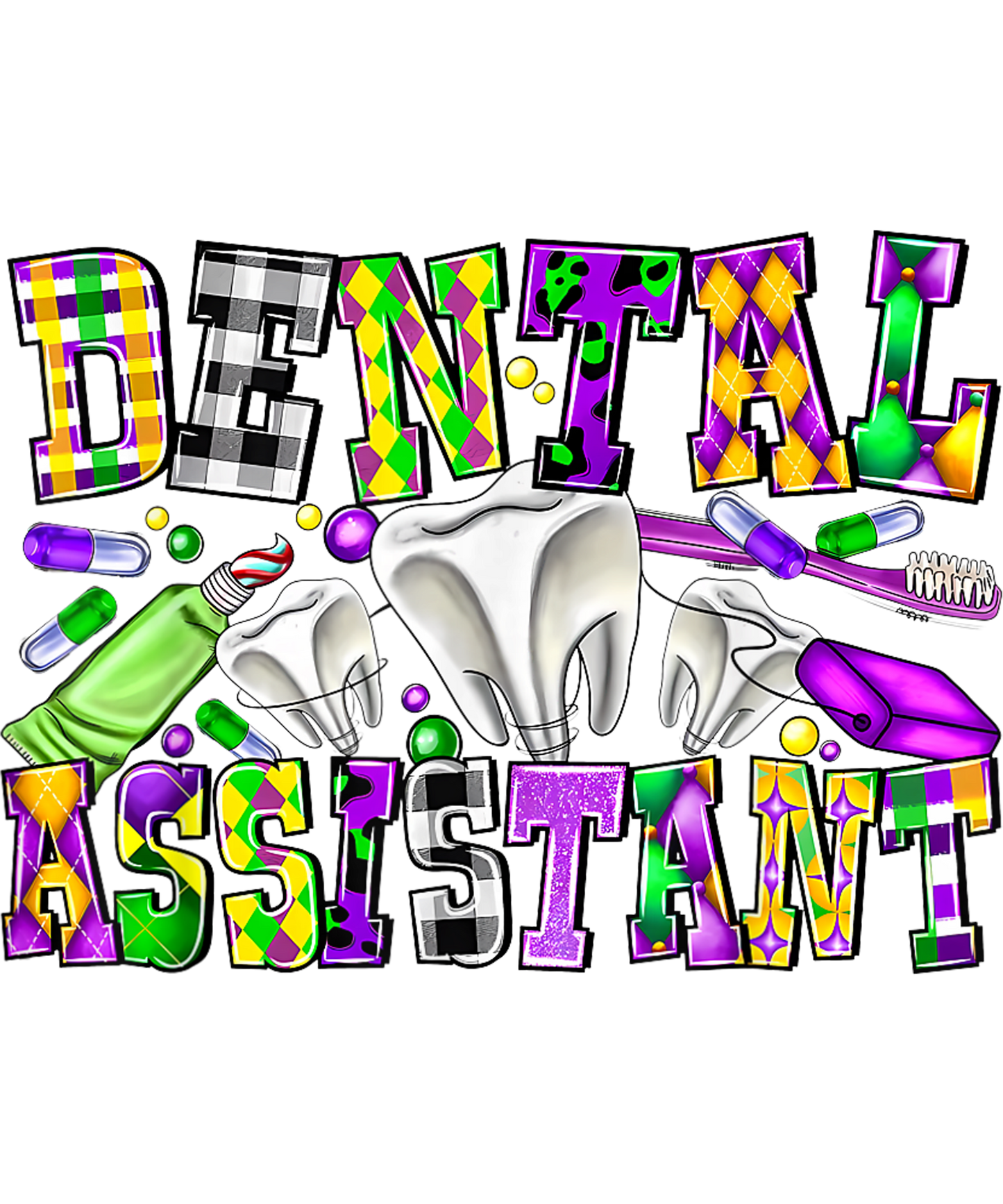 Mardi Gras 362 - Dental Assistant Mardi Gras Tooth Dentist New Orleans Nurse T Shirt