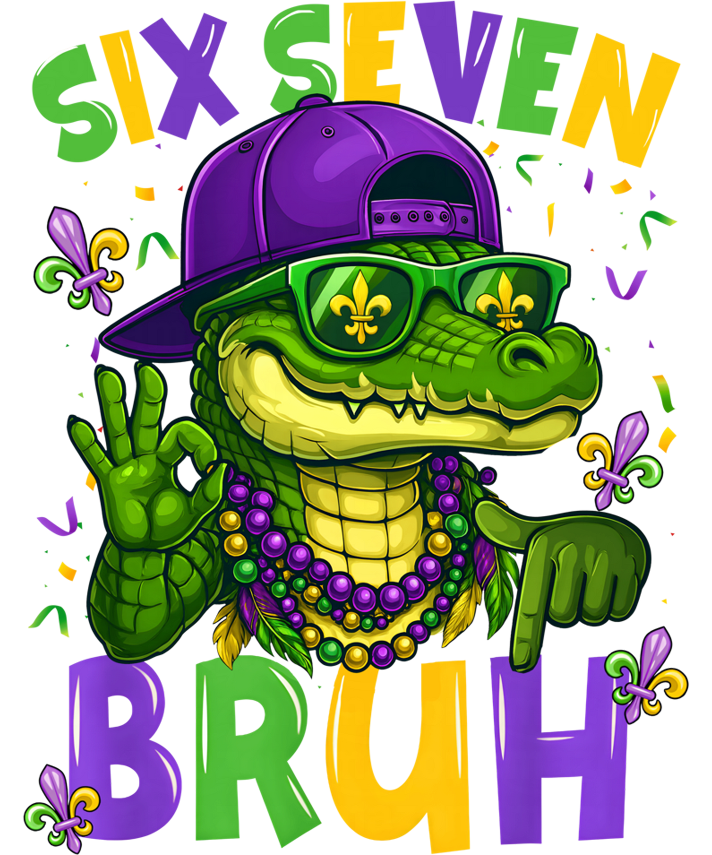 Mardi Gras 661 - Mardi Gras Six Seven 6 7 Meme Bruh Mardigator Alligator Boy Sweatshirt