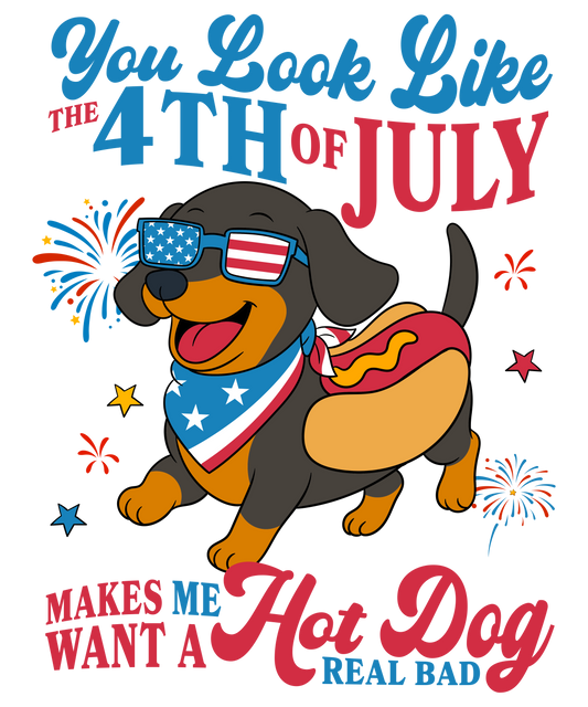 4th of July 488 - Or 29052025 Nhuy You Look Like 4th Of July Makes Me Want A Hot Dog Real Bad Funny Dachshund America 4th Of July