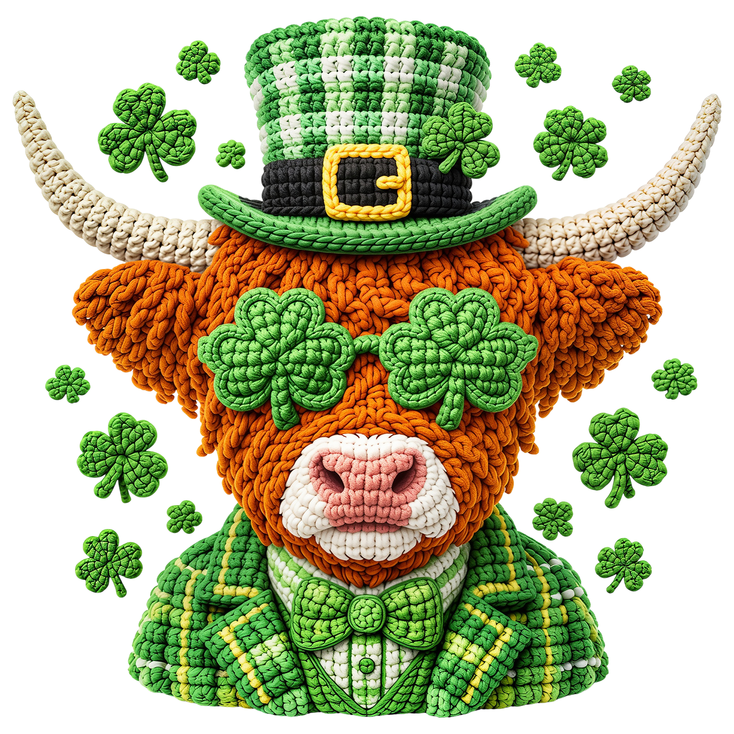Faux Yarn St. Patrick's Highland Cow PNG