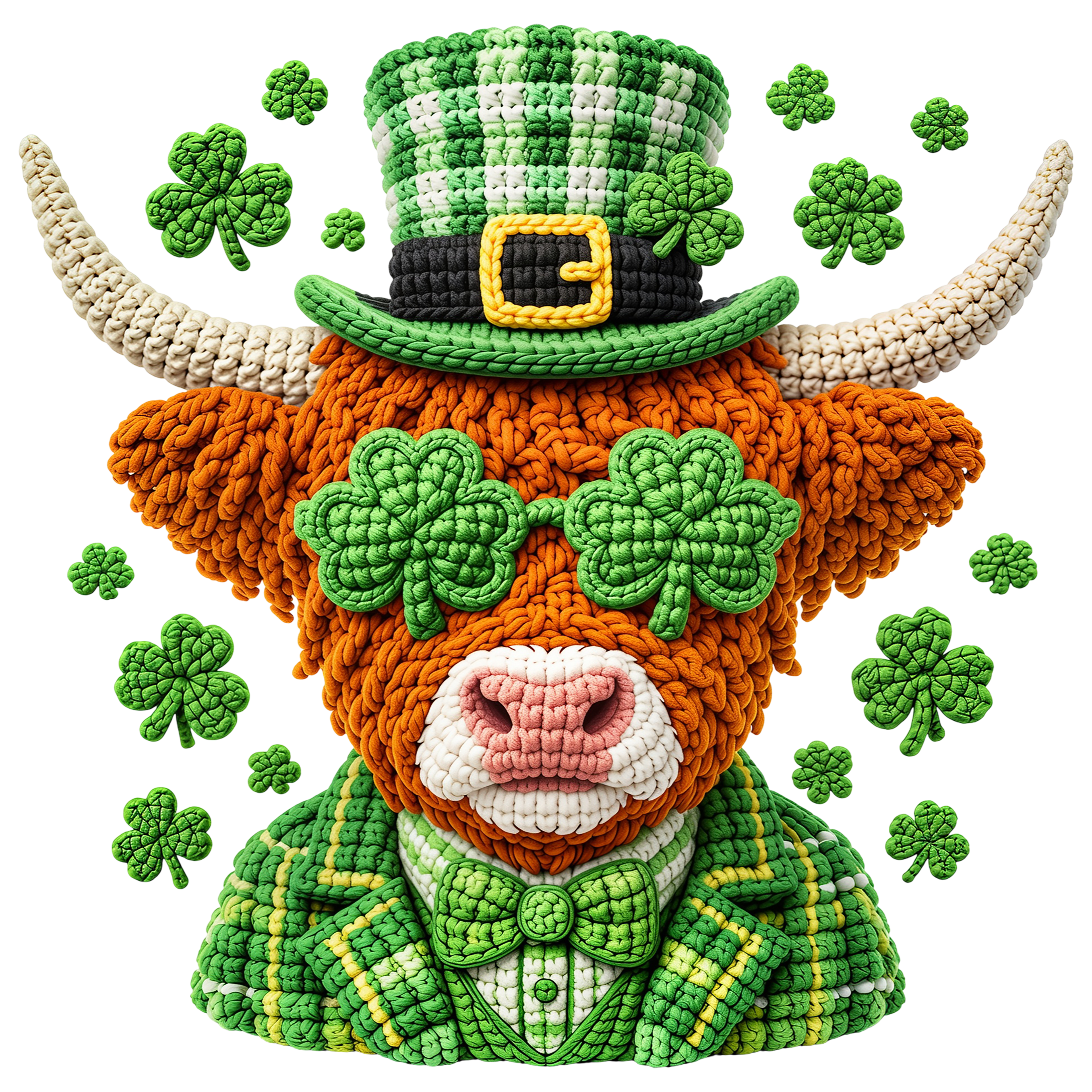 Faux Yarn St. Patrick's Highland Cow PNG