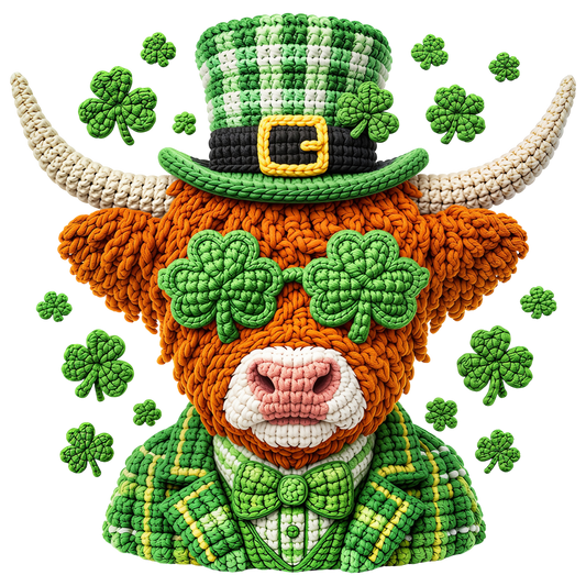 Faux Yarn St. Patrick's Highland Cow PNG
