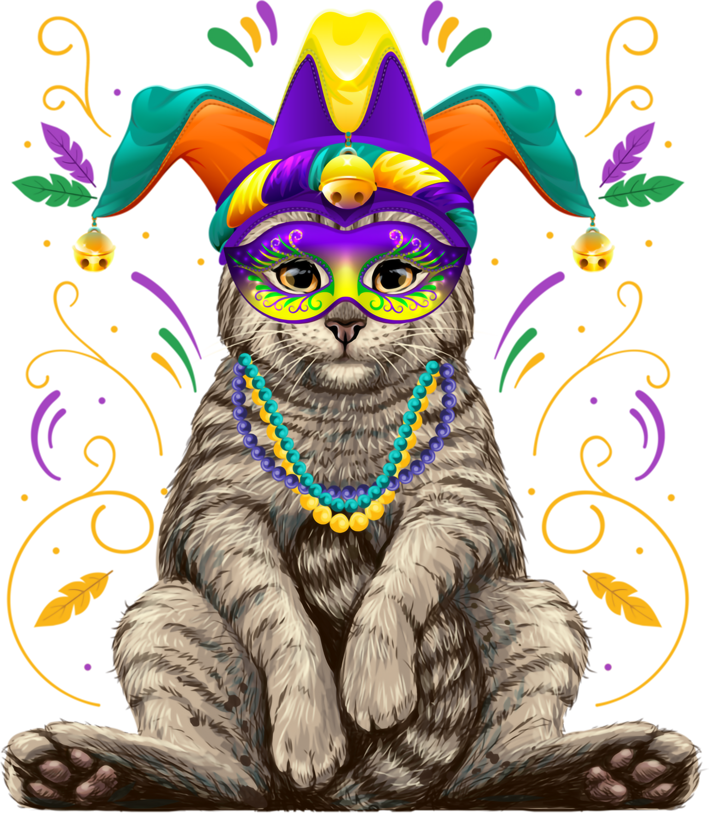 Mardi Gras 583 - Mardi Gras Cat Nola New Orleans Louisiana Funny Cat Long Sleeve T Shirt