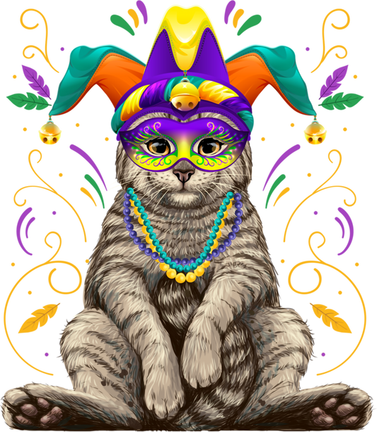 Mardi Gras 583 - Mardi Gras Cat Nola New Orleans Louisiana Funny Cat Long Sleeve T Shirt