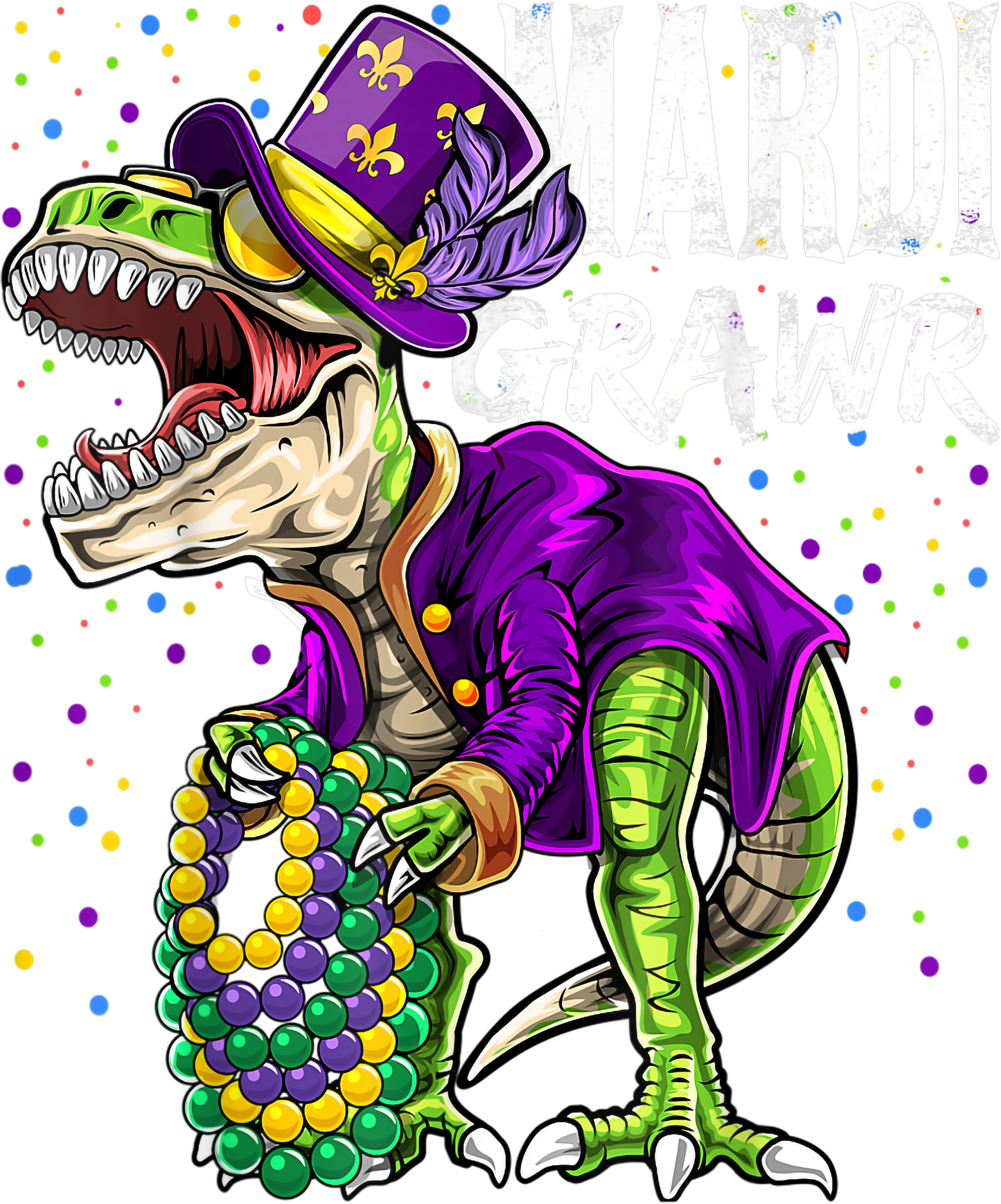 Mardi Gras 684 - Mardi Grawr T Rex Dinosaur Mardi Gras Bead Costume Shirt