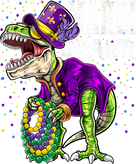 Mardi Gras 684 - Mardi Grawr T Rex Dinosaur Mardi Gras Bead Costume Shirt