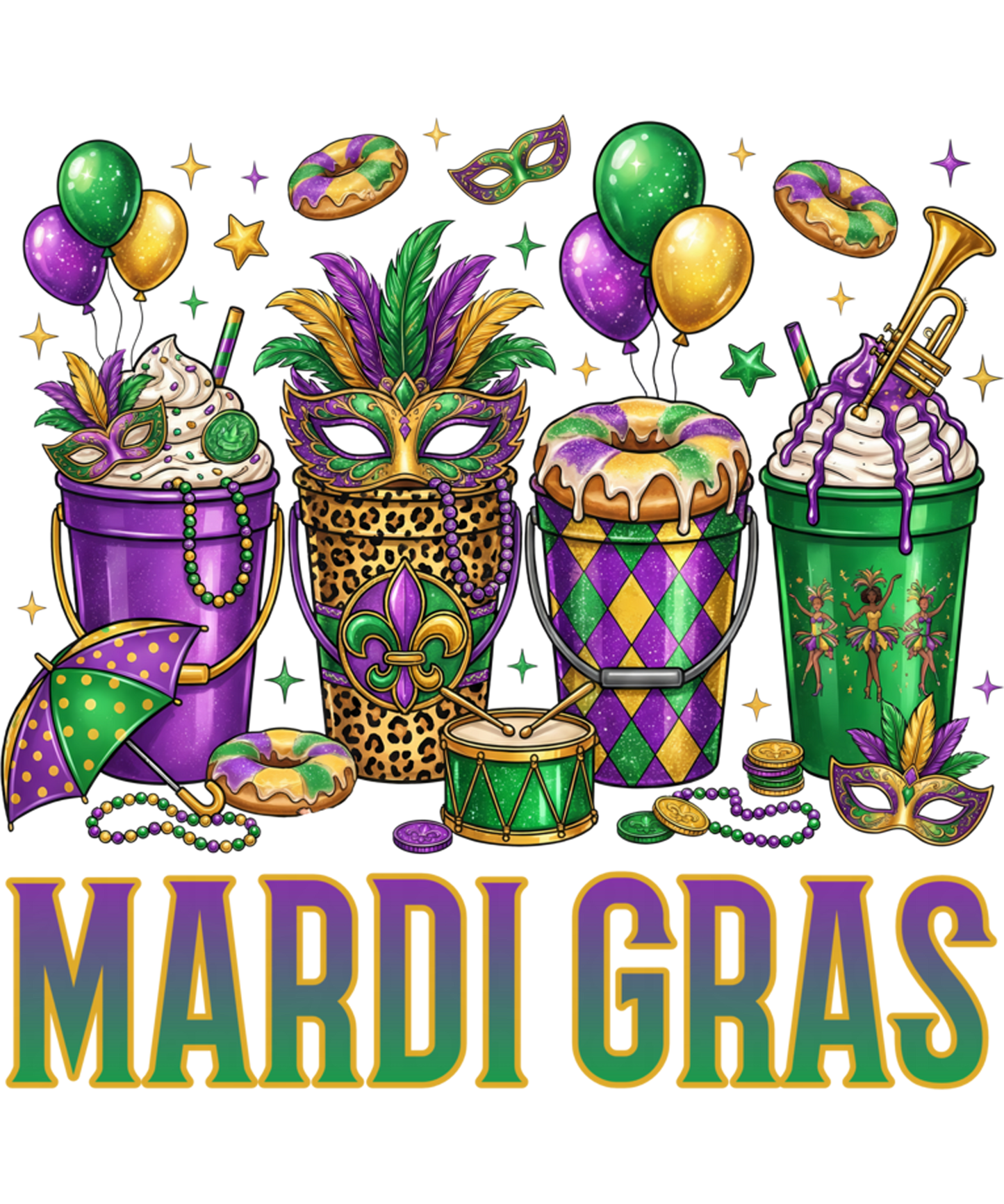 Mardi Gras 645 - Mardi Gras Party Drinks & Masks Colorful Carnival Party Sweatshirt (1)