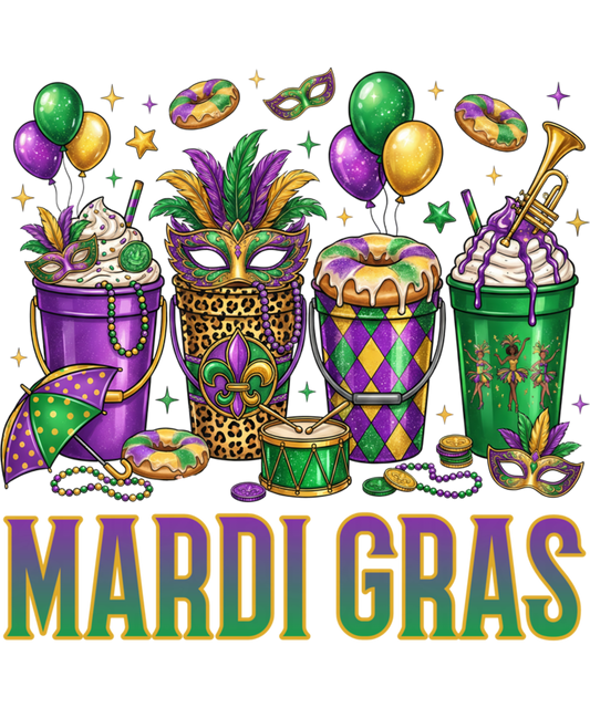 Mardi Gras 645 - Mardi Gras Party Drinks & Masks Colorful Carnival Party Sweatshirt (1)