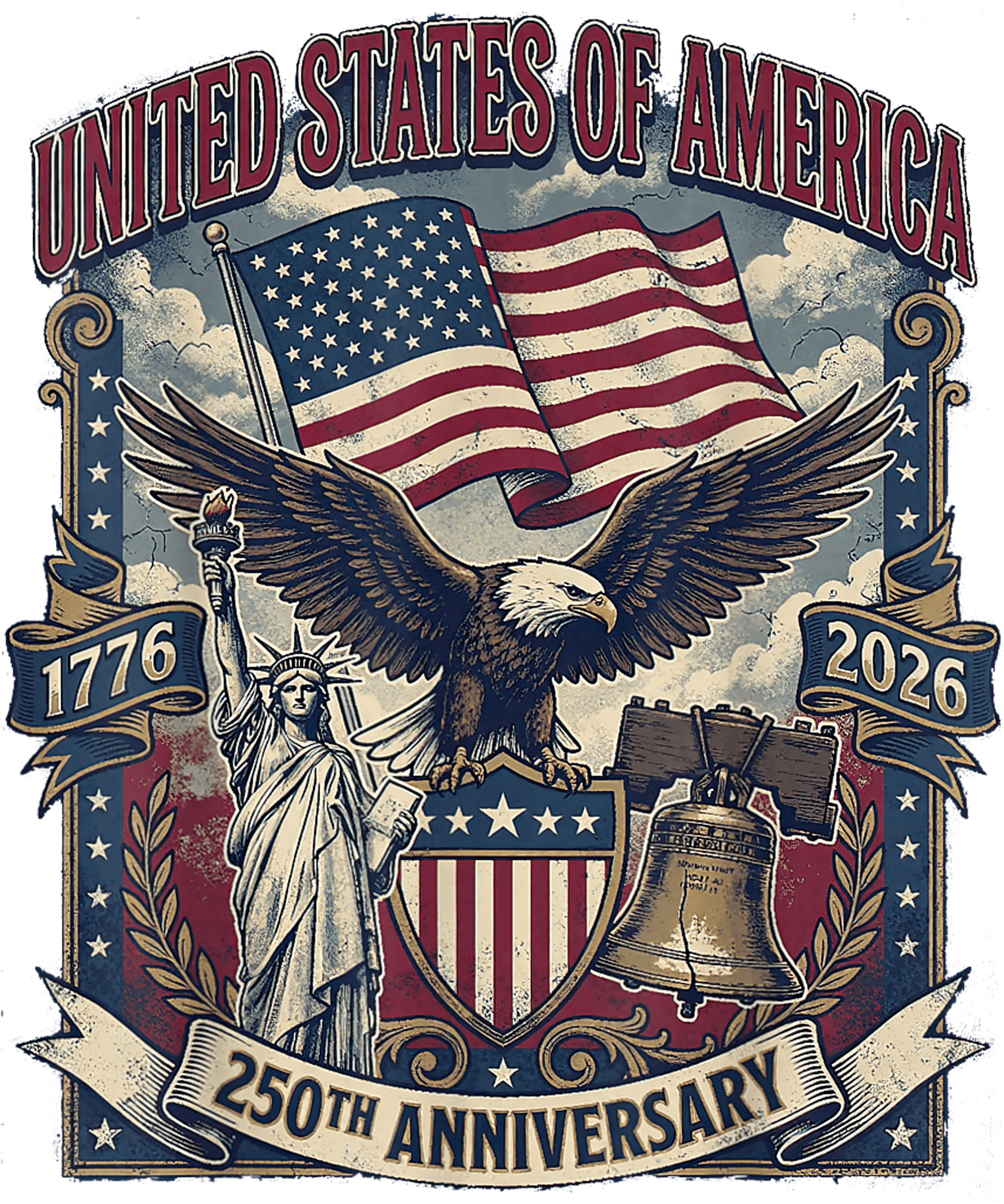 4th of July 321 - America 250th Anniversary Flag Eagle & Liberty Usa 250 Year T Shirt