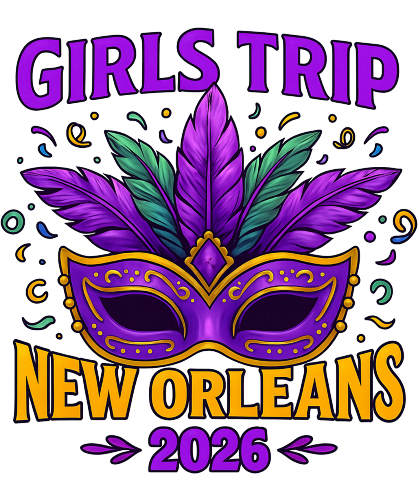 Mardi Gras 433 - Girls Trip New Orleans 2026 Mardi Gras Mask Beads Matching Sweatshirt