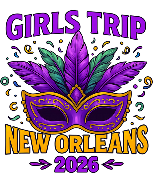 Mardi Gras 433 - Girls Trip New Orleans 2026 Mardi Gras Mask Beads Matching Sweatshirt