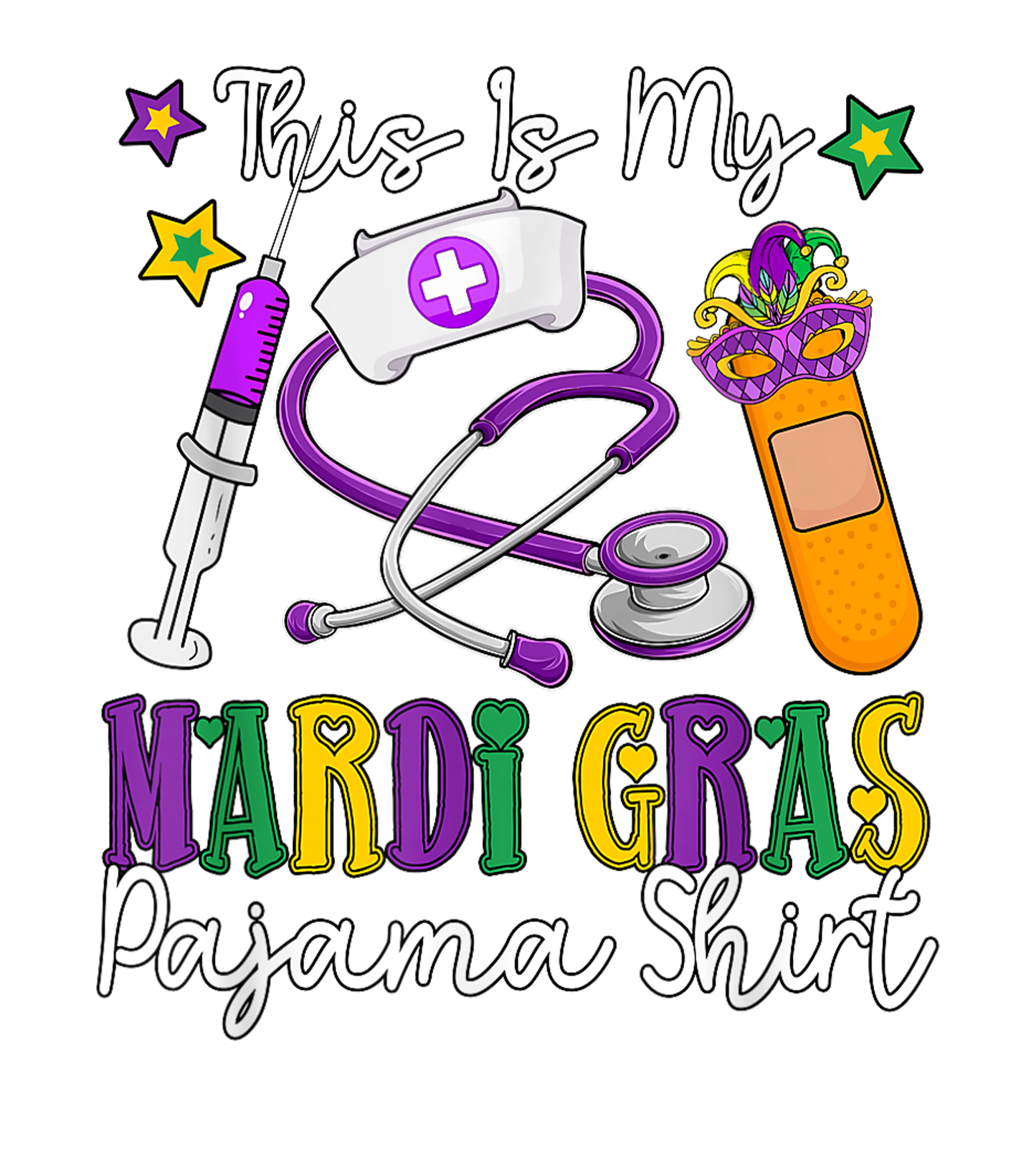 Merch My Mardi Gras Pajama Shirt Nurse Tools Job Masked Beads T Shirt