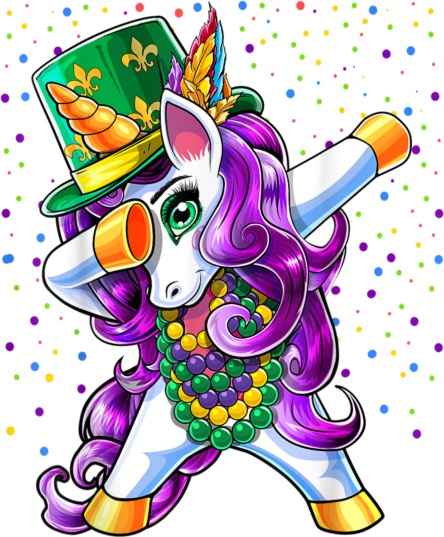 Mardi Gras 606 - Mardi Gras Dabbing Unicorn Jester Hat Bead Costume Women T Shirt