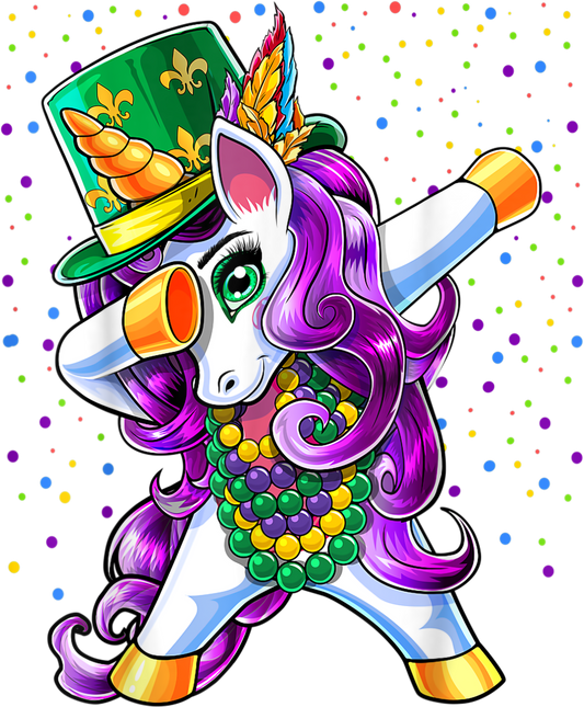 Mardi Gras 606 - Mardi Gras Dabbing Unicorn Jester Hat Bead Costume Women T Shirt