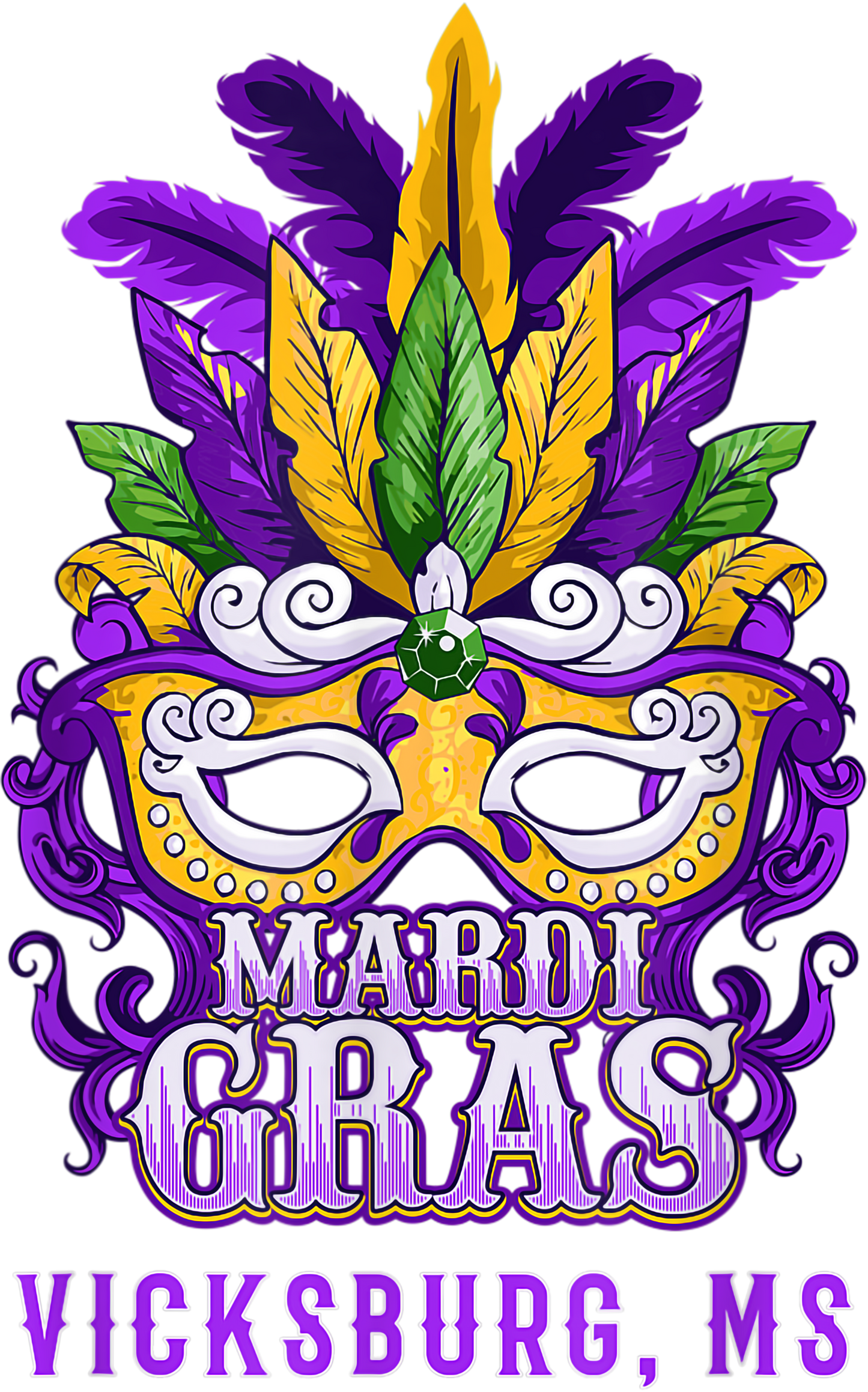 Mardi Gras 644 - Mardi Gras Parade Vicksburg Mississippi Mask Feathers T Shirt