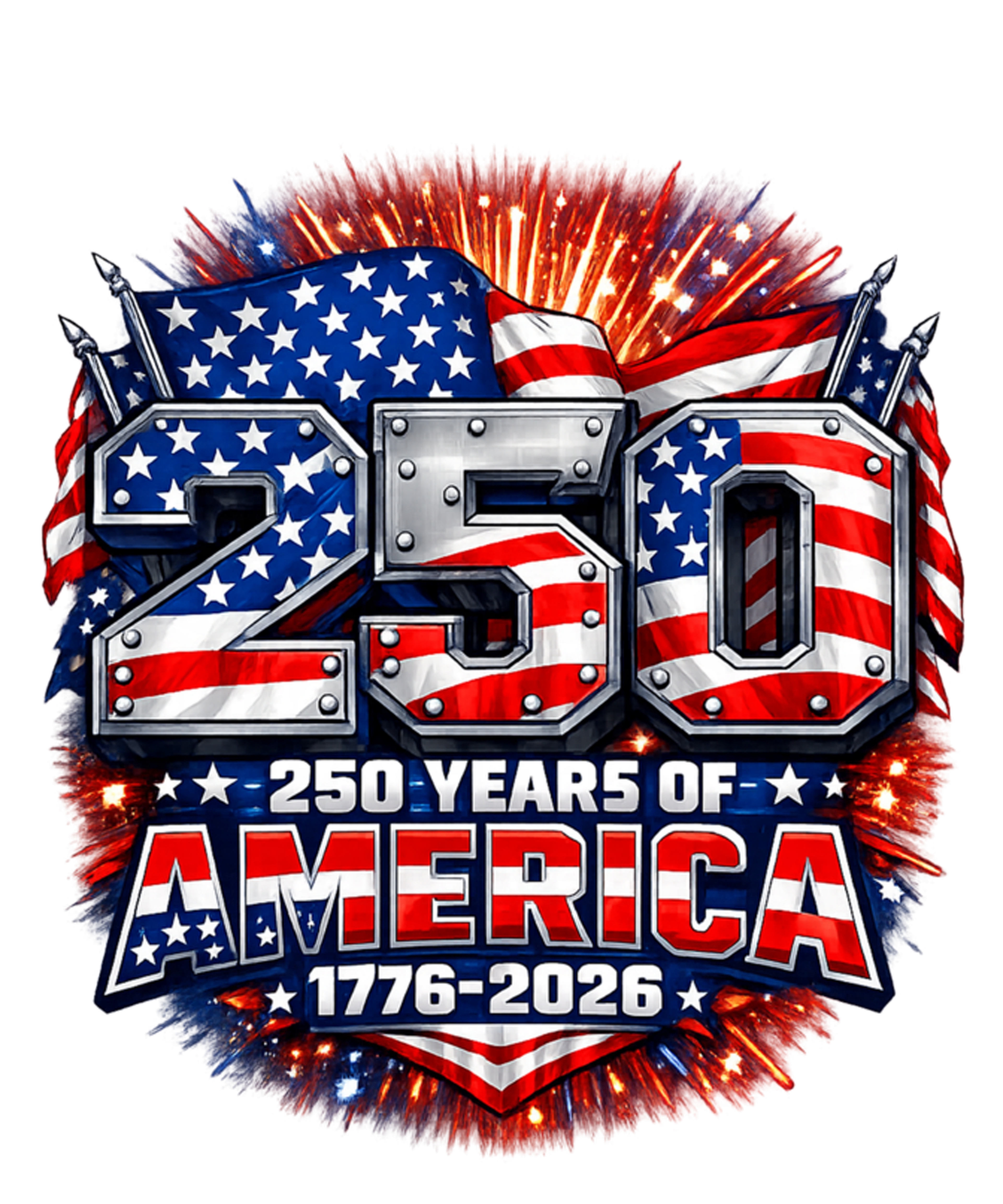 4th of July 322 - America 250th Birthday 1776 2026 250 Year Fireworks Usa Flag Long Sleeve T Shirt