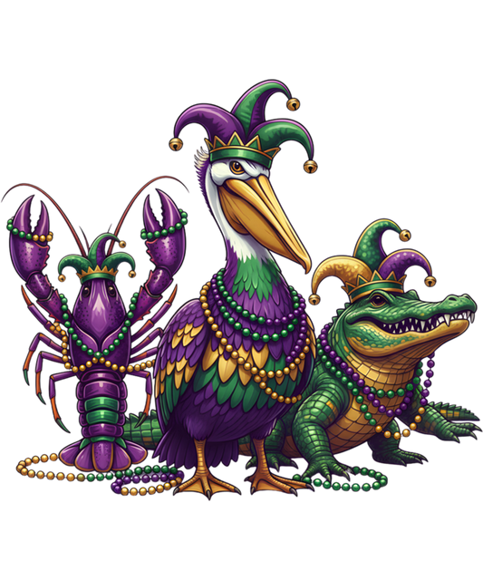 Mardi Gras 287 - Alligator Crawfish Pelican Mardi Gras New Orleans Louisiana Sweatshirt