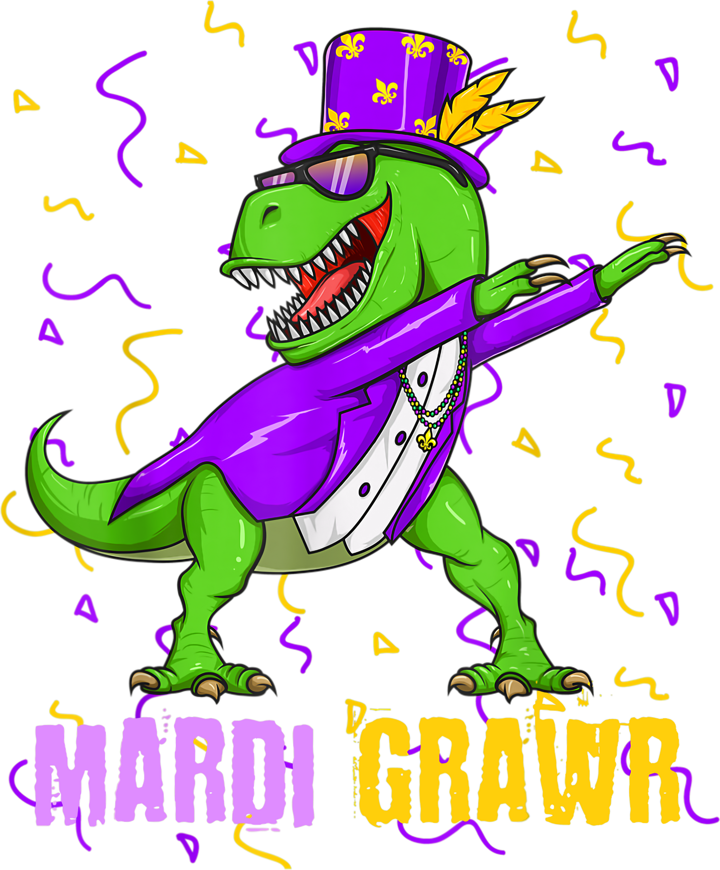 Mardi Gras 605 - Mardi Gras Dabbing T Rex Dinosaur Mardi Grawr Bead Costume T Shirt