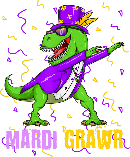 Mardi Gras 605 - Mardi Gras Dabbing T Rex Dinosaur Mardi Grawr Bead Costume T Shirt