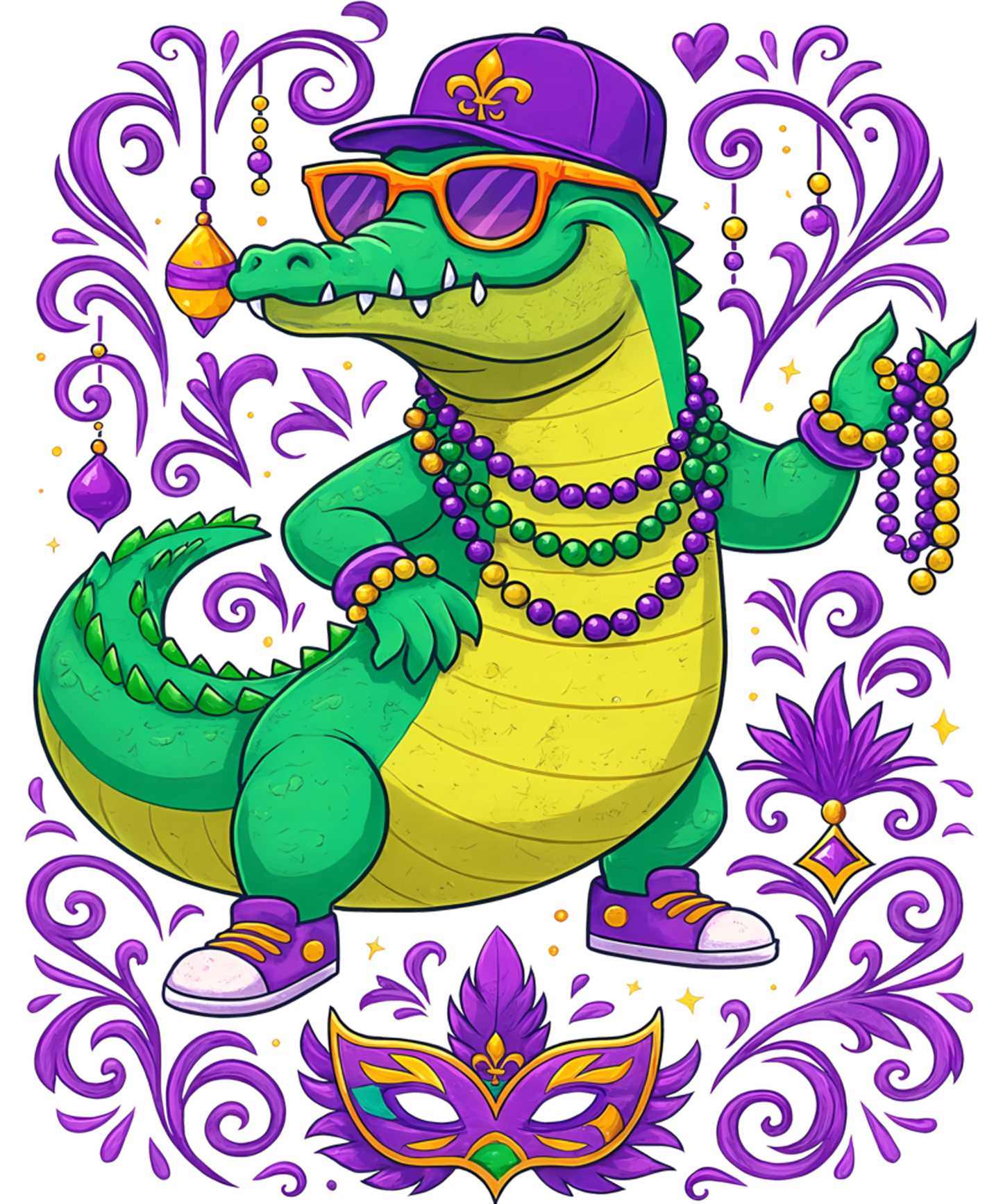 Mardi Gras 554 - Mardi Gras Alligator Funny Mardi Gras Carnival Gator Costume Sweatshirt