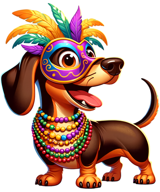 Mardi Gras 607 - Mardi Gras Dachshund Wearing Mardi Gras Costume Beads Mask Sweatshirt