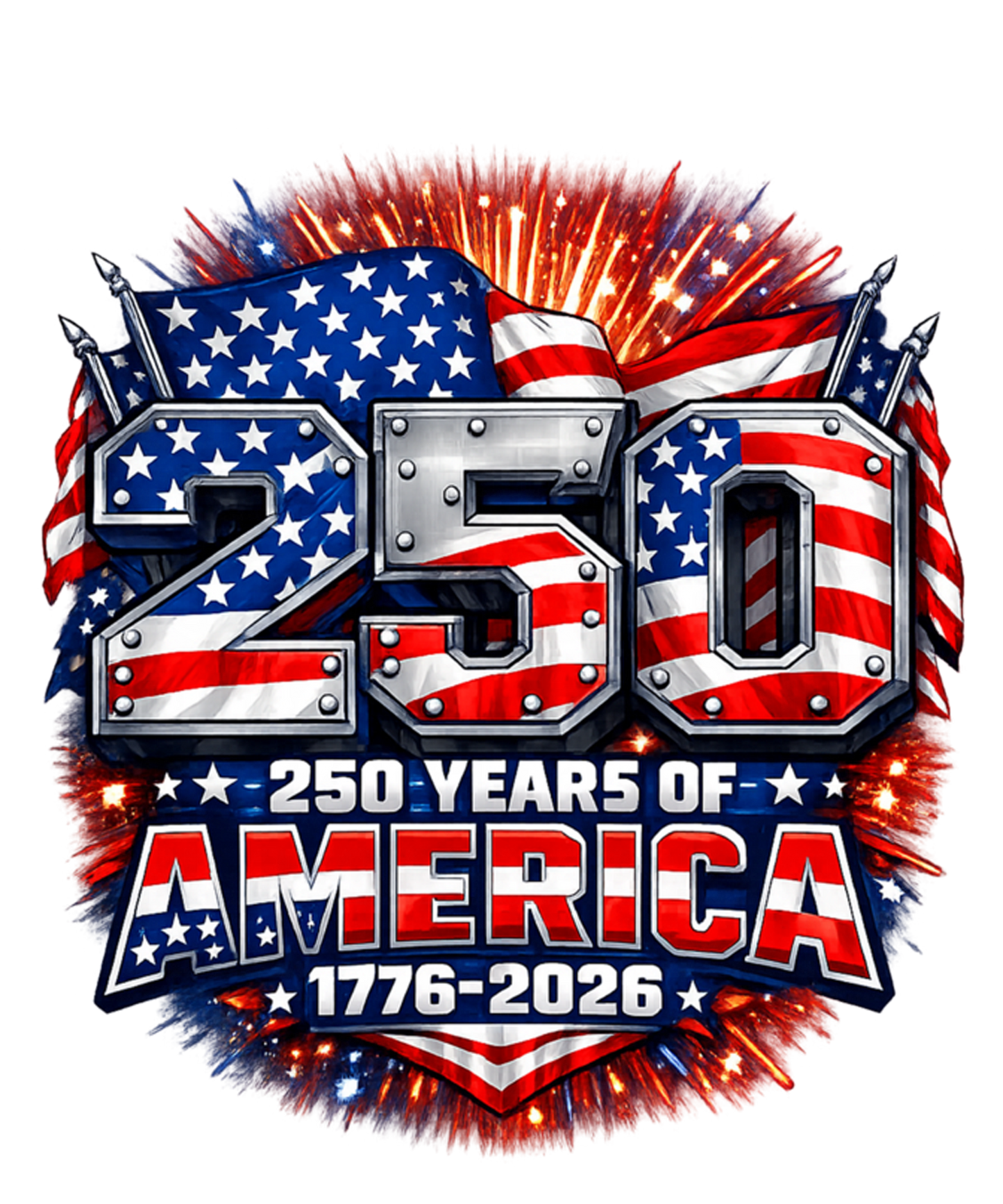 4th of July 322 - America 250th Birthday 1776 2026 250 Year Fireworks Usa Flag Long Sleeve T Shirt