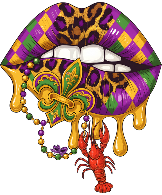Mardi Gras 623 - Mardi Gras Lips Leopard With Crawfish Beads Funny Carnival Sweatshirt