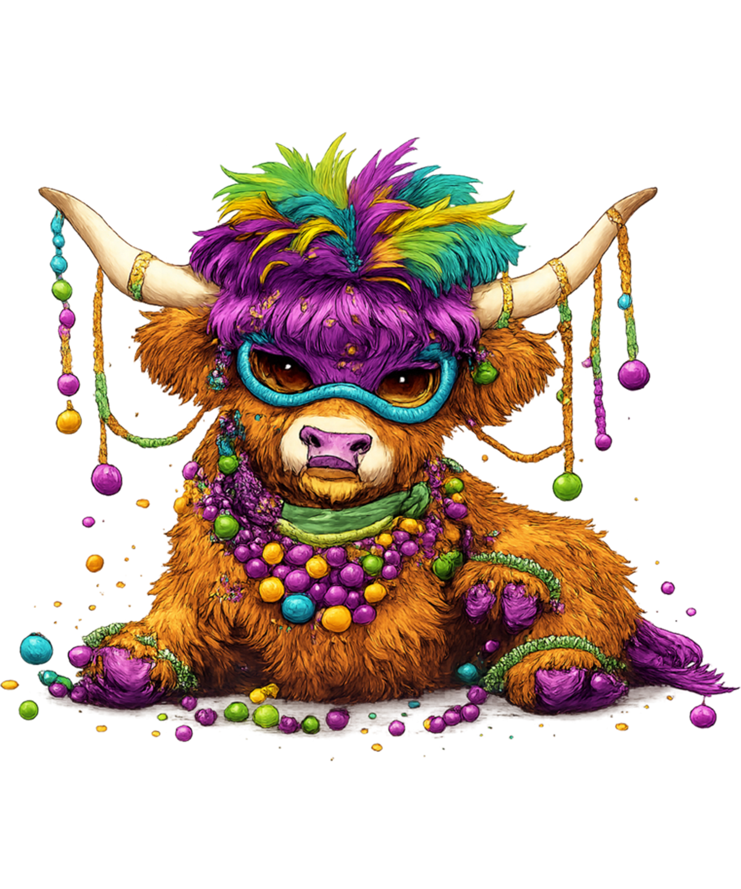 Mardi Gras 417 - Funny Mardi Gras Highland Cow Mask Beads Sweatshirt