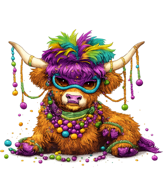 Mardi Gras 417 - Funny Mardi Gras Highland Cow Mask Beads Sweatshirt