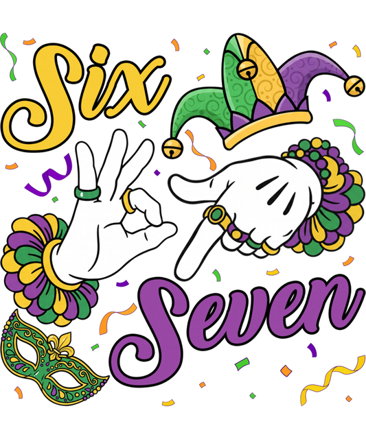 Mardi Gras 392 - Funny 67 Meme Six Seven Mardi Gras Hands Mask Festive Party Sweatshirt