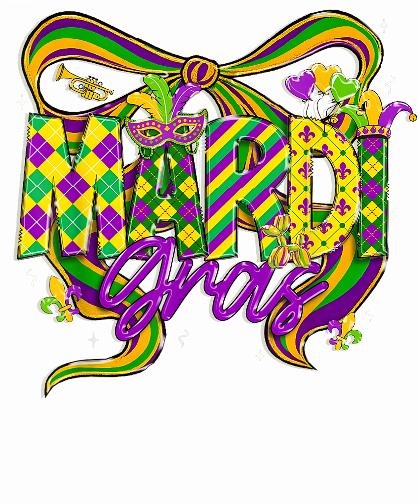 Mardi Gras 584 - Mardi Gras Coquette Bow Fat Tuesday Cute Kids Girls Women T Shirt (1)