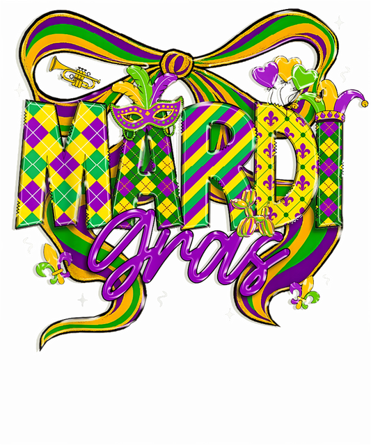 Mardi Gras 584 - Mardi Gras Coquette Bow Fat Tuesday Cute Kids Girls Women T Shirt (1)