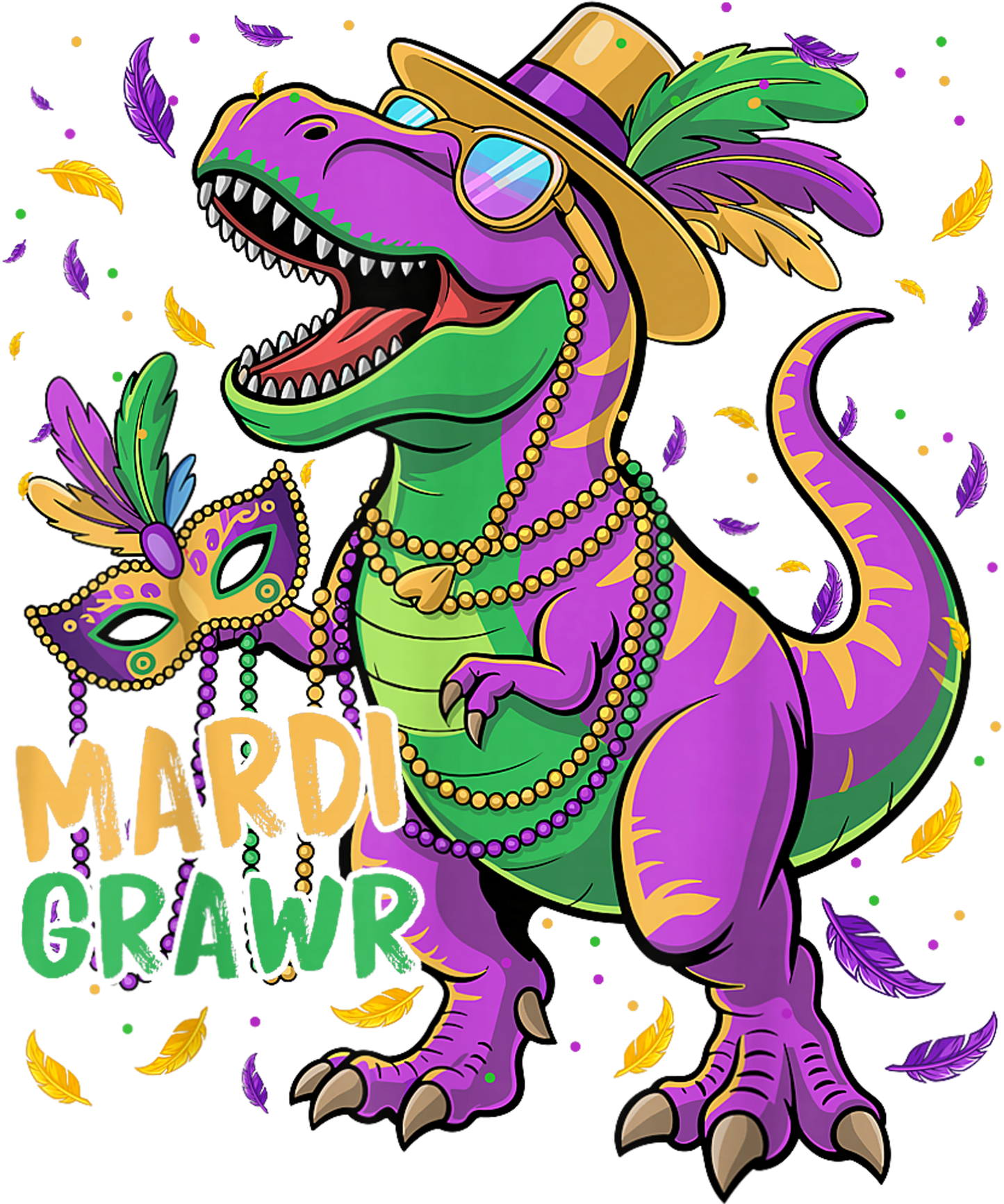 Mardi Gras 685 - Mardi Grawr T Rex Dinosaur Mardi Gras Bead For Boys Kids T Shirt