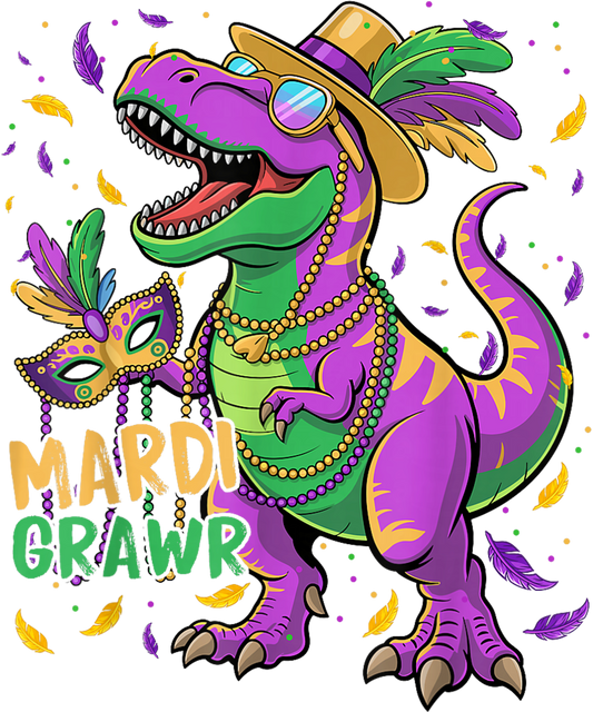 Mardi Gras 685 - Mardi Grawr T Rex Dinosaur Mardi Gras Bead For Boys Kids T Shirt