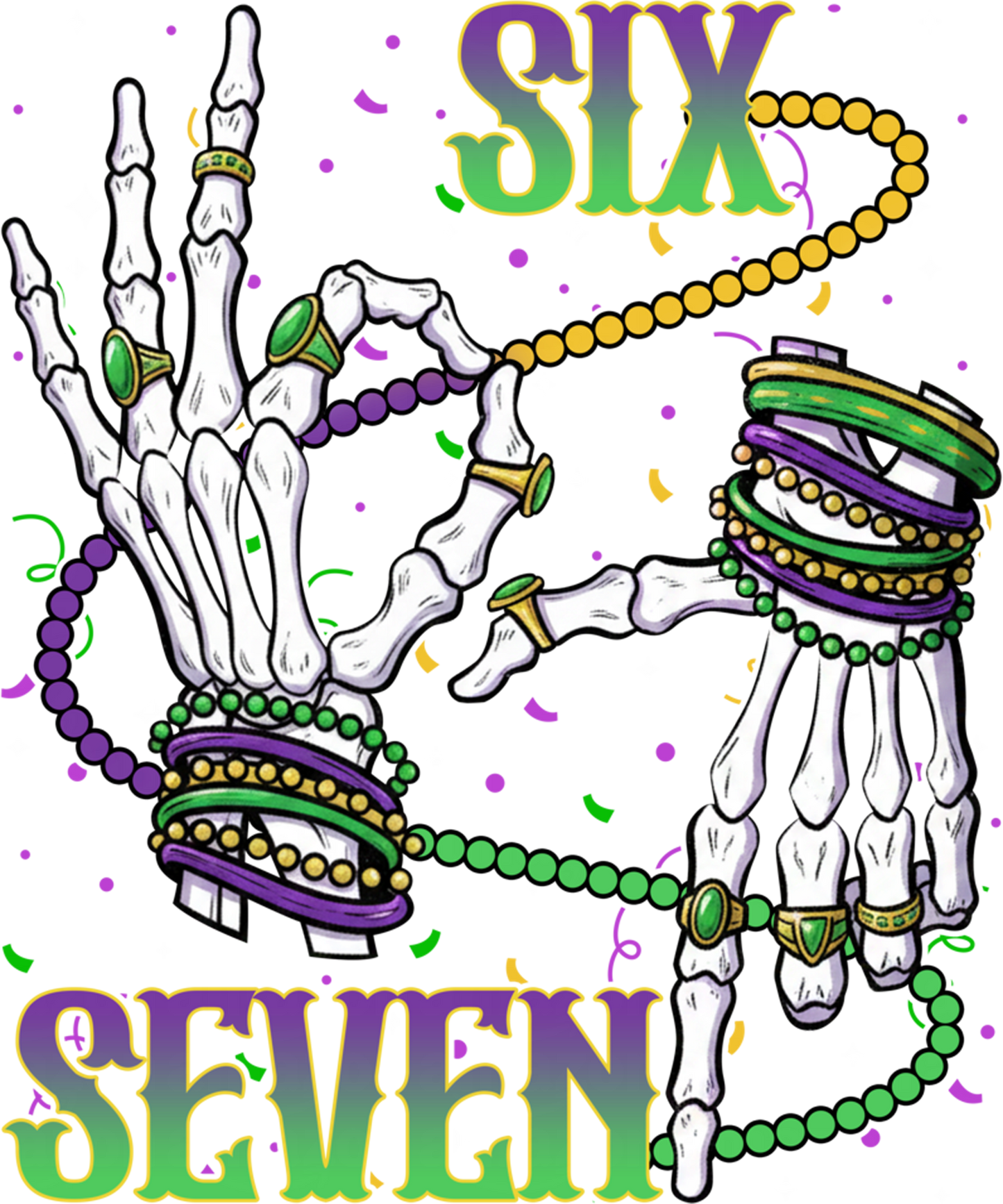 Mardi Gras 393 - Funny 67 Six Seven Meme Skeleton Hands Mardi Gras Beads Sweatshirt