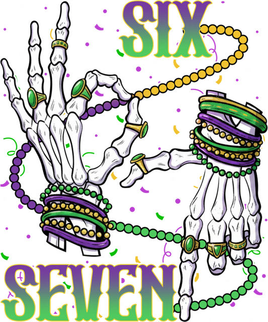 Mardi Gras 393 - Funny 67 Six Seven Meme Skeleton Hands Mardi Gras Beads Sweatshirt