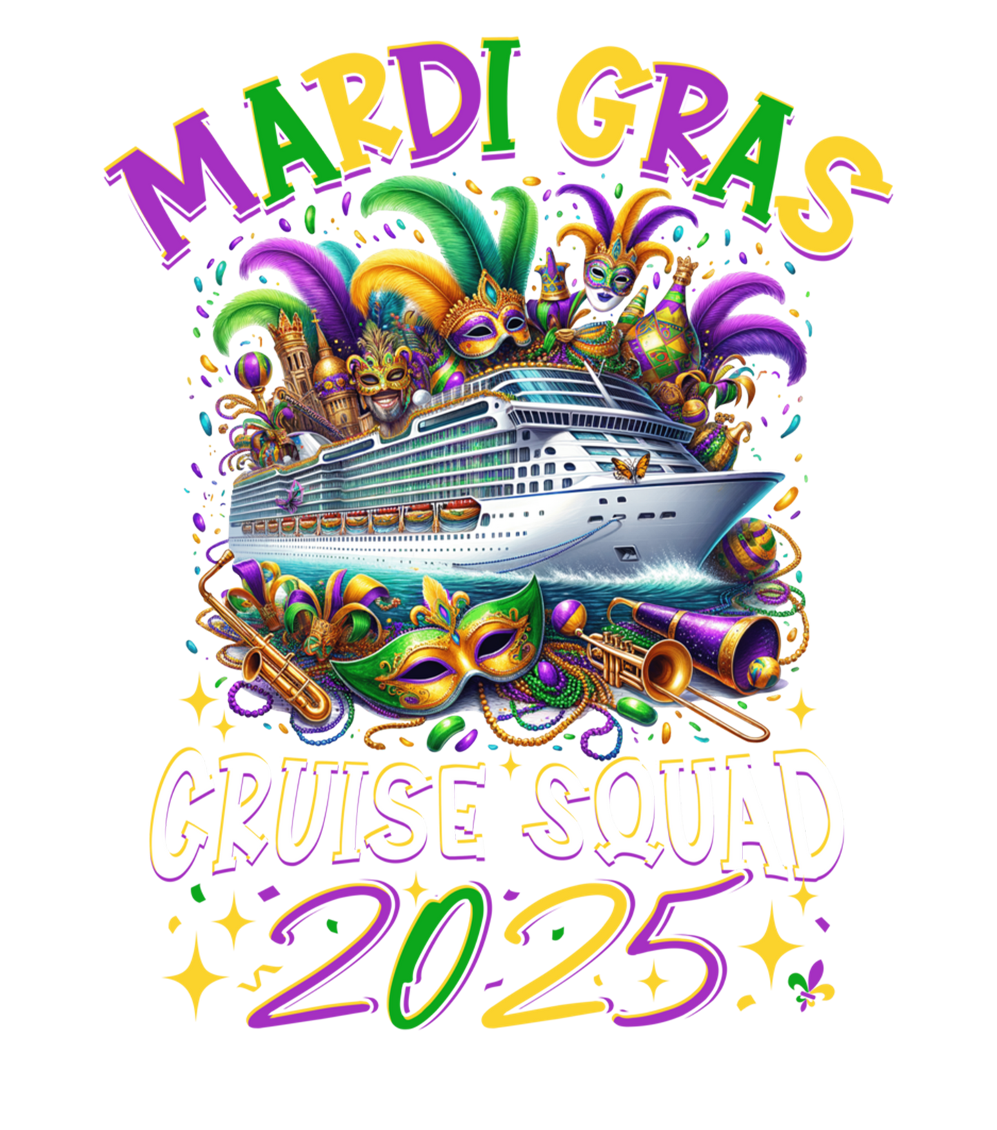Merch Mardi Gras Cruise Squad 2025 Cruising Ship Funny Long Sleeve T Shirt