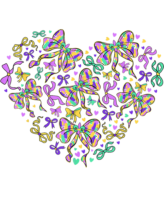 Mardi Gras 585 - Mardi Gras Coquette Bow Heart Fat Tuesday Kids Girls Women T Shirt