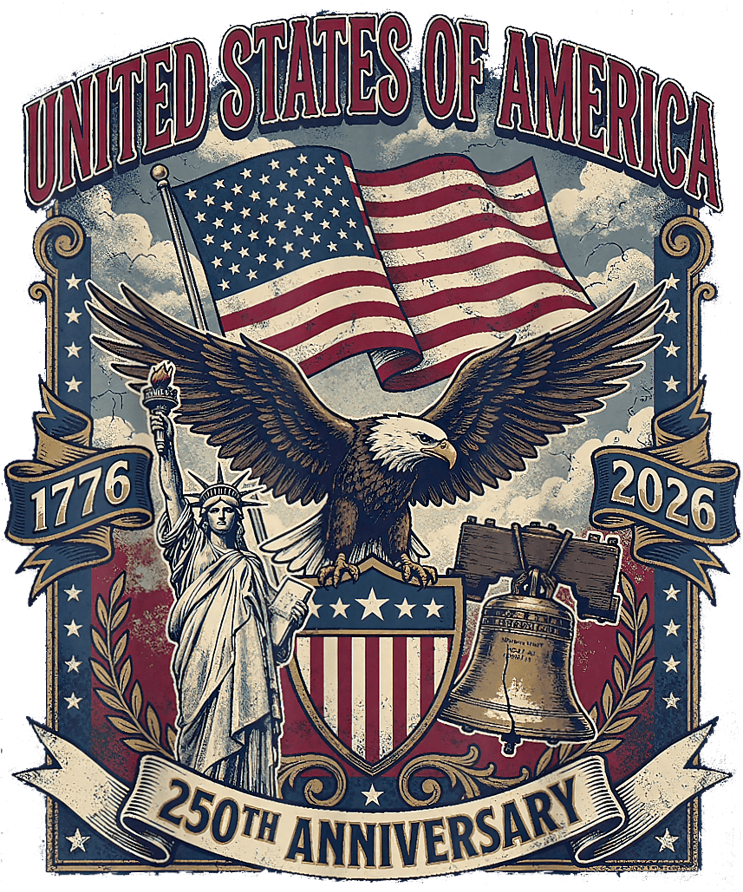 4th of July 321 - America 250th Anniversary Flag Eagle & Liberty Usa 250 Year T Shirt