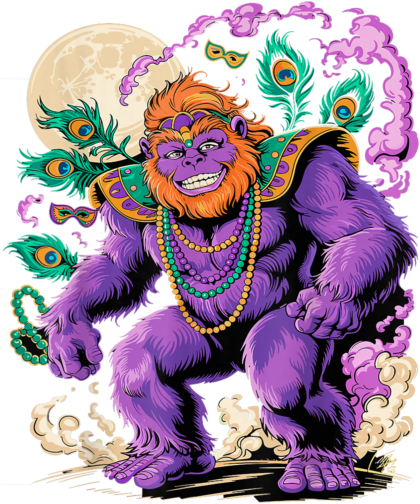 Mardi Gras 565 - Mardi Gras Bigfoot Wearing Beads And Mask T Shirt (1)