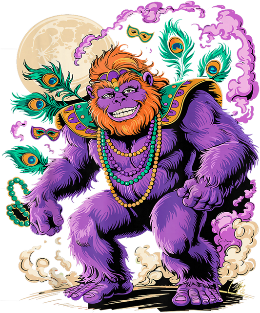 Mardi Gras 565 - Mardi Gras Bigfoot Wearing Beads And Mask T Shirt (1)