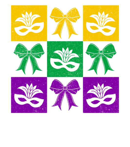 Mardi Gras 853 - Merch Mardi Gras Mask Bow Carnival Festive Grid Pattern Sweatshirt