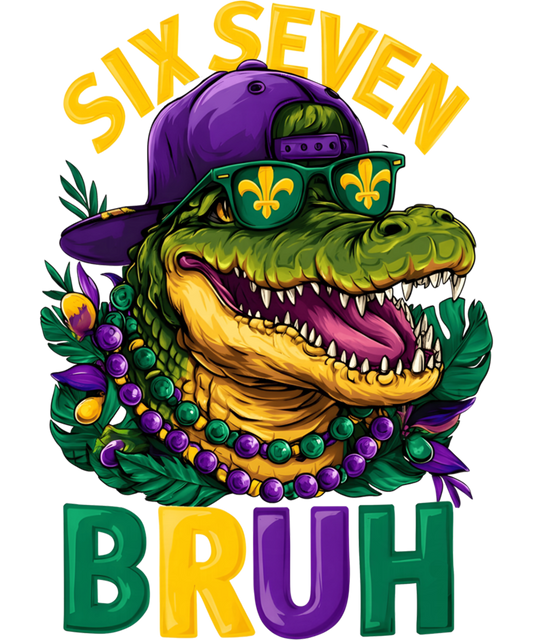 Mardi Gras 665 - Mardi Gras Six Seven Bruh Mardigator Alligator 6 7 Meme Boy Sweatshirt (3)