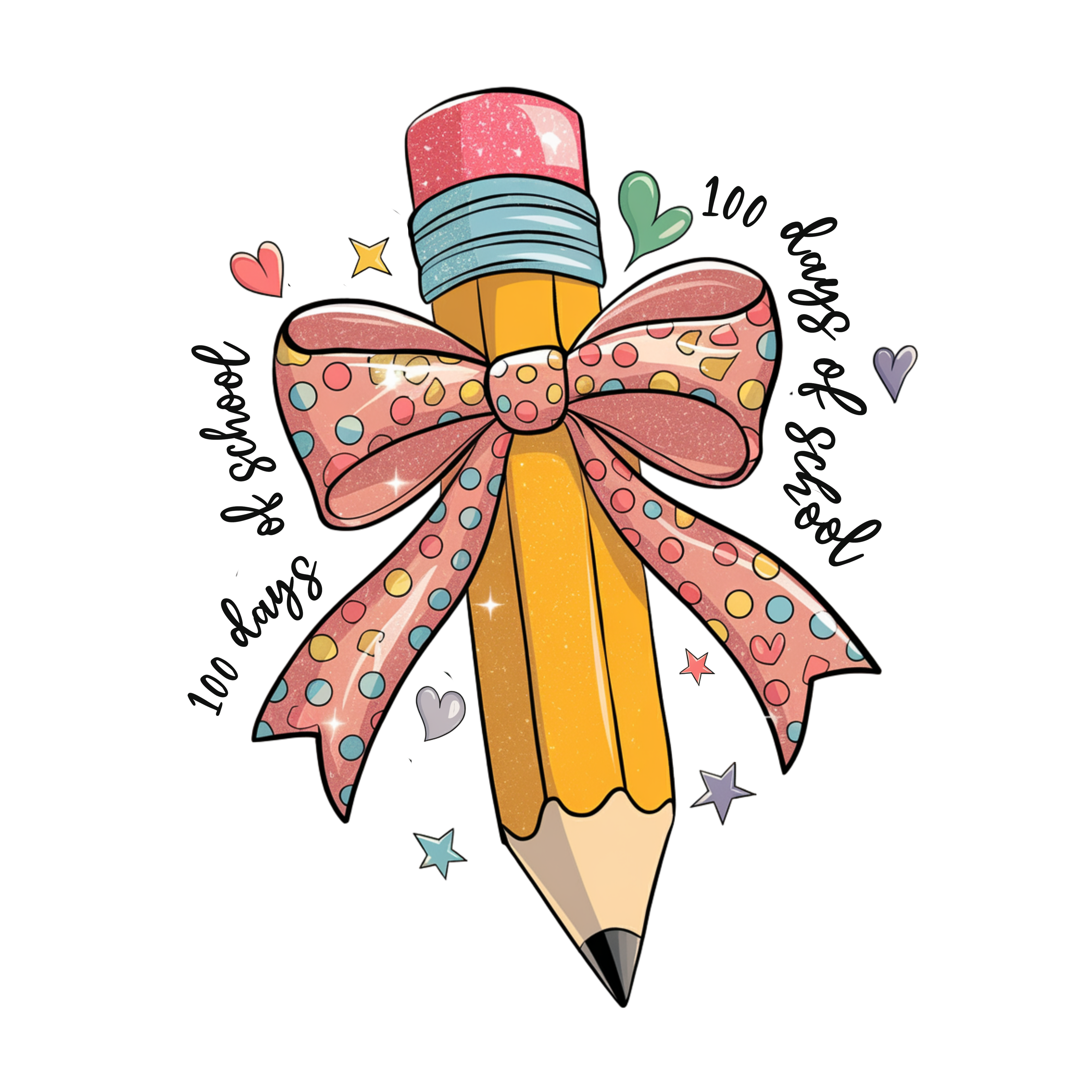 Back to School 10 - 100 Days Coquette Bow Pencil