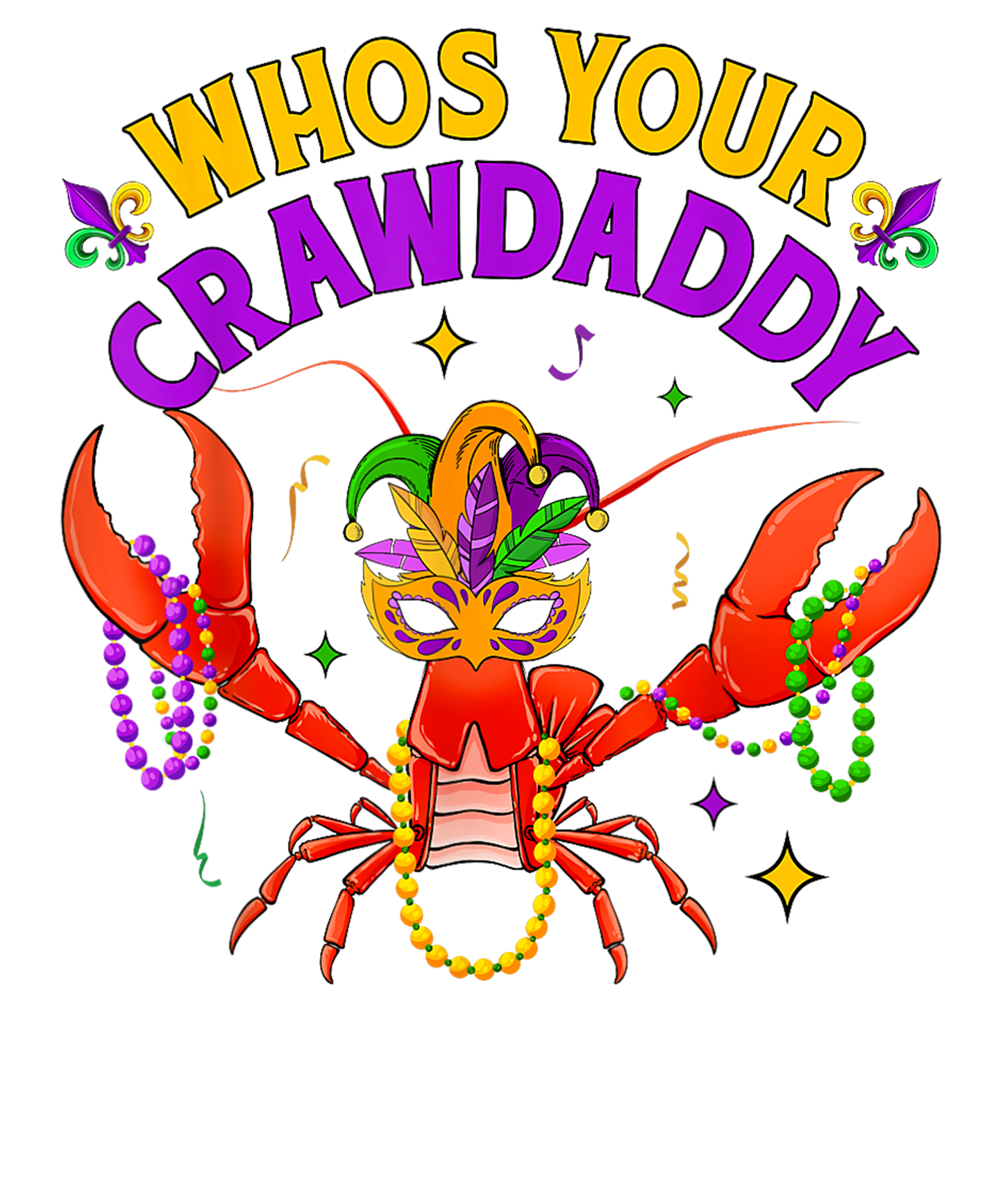 Mardi Gras 1045 - Whos Your Crawdaddy Crawfish Jester Beads Funny Mardi Gras